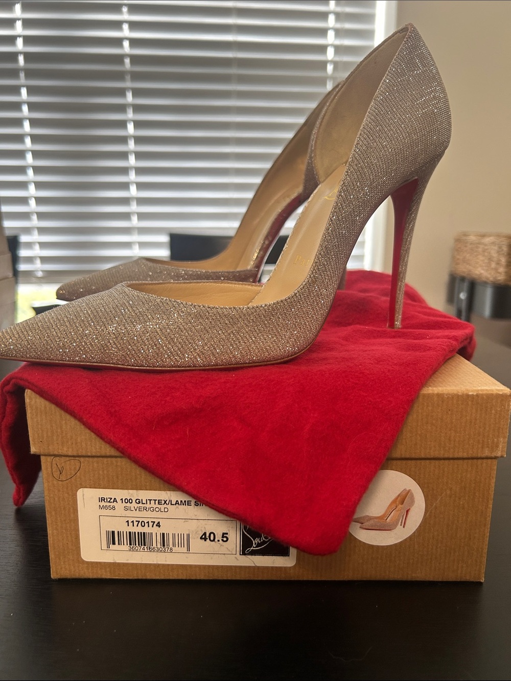 Christian Louboutin Silver Gold Glitter Pointed-Toe Stiletto Pumps